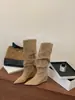 Elegantes y sofisticadas botas de caña alta plisadas con punta fina y tacón de cuña para mujer, nuevo estilo otoño e invierno 2026, elegantes botas de montar por encima de la rodilla