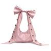 Moda transfronteiriça estilo americano moda garota quente rebite bolsa de motocicleta design de nicho doce e legal personalidade laço bolsa de ombro