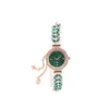 Relógio Feminino com Strass e Mostrador Pequeno, Relógio com Pulseira Fina, Pulseira Fina Verde Folha Ajustável Livremente com Pedras de Diamante, Relógio de Pulso a Quartzo