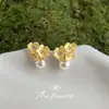 Flor de Caramelo Original Rocío~Micro-incrustación Zirconio Esmalte Gota Esmaltada Aguja de Plata Flor Amarilla Clara Pendientes Yiwu Clavo de Oreja Joyería