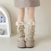 Calcetines para Niñas para Otoño e Invierno, Engrosados y Cálidos, Calcetines Slouch de Moda con Ribete de Encaje Estilo Coreano y Lazo, Calcetines hasta la Pantorrilla