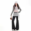 Pantalones casuales para mujer para comercio electrónico transfronterizo, pantalones de yoga de imitación de dos piezas, elegantes pantalones largos grises con aberturas acampanadas, pantalones largos negros, largo extendido gris