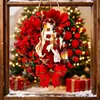 Decoração de Pendurar em Porta de Madeira Popular de Natal Transfronteiriça, Etiqueta de Laço com Frutas Vermelhas, Decoração de Atmosfera Festiva para Entrada de Casa e Porta da Frente