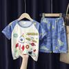 Pijama infantil de verão, manga curta, fofo, desenho animado, astronautas, meninos e meninas, crianças médias e grandes, fino, roupa de casa infantil
