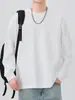 Nueva camiseta de algodón de bambú de manga larga para hombre, temporada de primavera y otoño, corte holgado, color liso, cuello redondo, estilo retro japonés casual, camiseta interior