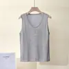 Colete Tricot Leve de Verão com Decote U para Mulheres, Levemente Transparente, Respirável, Caimento Solto, Peça Básica Versátil, Estiloso para o Dia a Dia, Efeito Emagrecedor