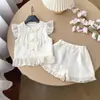Estilo Nuevo de Verano para Niños Estilo Retro Delgado Estilo Princesa para Niñas Hebilla de Disco Chino Traje de Dos Piezas para Niños