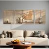 Tudo Corre Bem, Pintura de Caqui, Pintura de Decoração para Sala de Estar, Pintura para Pendurar na Parede Atrás do Sofá Estilo Japonês Wabi-Sabi, Triptíco de Alta Qualidade