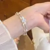 Brilho perolado! Pulseira de zircônia rosa pérola, estilo de luxo suave e leve, joia de design exclusivo para mulheres