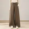 Calças de Lã de Cintura Alta para Outono/Inverno Perna Larga Reta 2026 Novo Estilo Outono/Inverno Estilo Relaxado Caimento Estilo Minimalista Emagrecedor