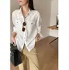 26 Nova Camisa de Outono Estilo Old Money Tencel Linho Color Block, Top Versátil Solto e Casual 35083