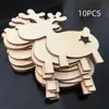 Reno Retro Madera Árbol Decoración Superior Set de Virutas de Madera en Blanco Sin Terminar Manualidades para Bricolaje Navidad