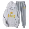 Sudaderas con Capucha Estampadas de Marca de Tendencia Otoñal Europea y Americana para Hombres y Mujeres, Conjuntos Deportivos Casuales y Pantalones de Chándal de Dos Piezas para Parejas