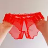 Pantaletas sexy de tiro bajo sin costuras, pantaletas de encaje con lazo puro deseo, pantaletas de triángulo huecas transpirables N39
