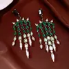 Brincos de Agulha de Prata Estilo Medieval com Borlas Quadradas Cravejadas de Diamantes, Brincos Exquisitos de Moda com Temperamento Europeu e Americano, Brincos de Luxo Leve e de Alta Qualidade