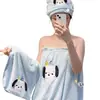 Toalla de Baño, Falda de Baño, Gorro para Secar el Cabello, Juego de Cuatro Piezas que se Puede Usar y Envolver, Bordado de Dibujos Animados, Suave y Absorbente, Juego de Uso Diario para el Hogar
