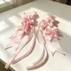 Acessório de cabelo rosa Lolita original feito à mão com fitas e presilhas de dupla rabo de cavalo Headpiece Lolita