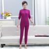 Roupas de outono para meia-idade e idosos calças compridas femininas algodão roupa íntima térmica algodão puro cor sólida gola média-alta terno de suéter de algodão para mãe