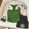 Camisola Verde Calada para Mujer, Ropa de Verano Exterior, Hermoso Espalda de Sujetador, Top Corto Delgado sin Mangas Integrado