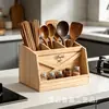 Caja de almacenamiento compartimentada de madera maciza, organizador de utensilios de cocina, caja de almacenamiento de condimentos para escritorio, caja de madera multi-compartimento, estante de almacenamiento de madera