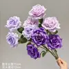 Flor artificial con 3 rosas de diamante y hojas, corazón de espuma, rosa de coleccionista, rosa de seda en plena floración para fotografía