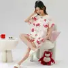 Pijama para Mujer Verano Manga Corta Shorts Talla Grande Traje Estilo Coreano Niñas Dulce Lindo Dibujos Animados Ropa de Casa de Verano para Mujer
