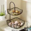 Prateleira de armazenamento de cesta de vegetais de cozinha, organizador de bancada de camada dupla para gengibre e alho, cesta de armazenamento multifuncional para frutas e vegetais domésticos