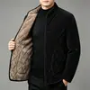Abrigo de invierno para hombre con forro de polar, de pana, cuello alto, engrosado, cálido, estilo papá, chaqueta de algodón con estampado de rombos