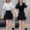 Falda Corta A-Line con Costuras de Malla Chifón Negra Cintura Alta Adelgazante Verano Falda Plisada Sentido del Diseño para Mujer Niños Pequeños