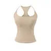Camisola corta sin espalda ajustada desmontable para la primavera de 2026 con copas en el pecho y forro polar fino, top tipo tank top con cuello en U y espalda cruzada para mujer