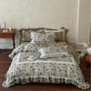 Conjunto de Quatro Peças em Algodão Retrô Francês Fio Duplo Estampa Floral de Algodão Puro Capa de Edredom com Renda Romântica Roupa de Cama