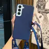 Adecuado para Samsung, Bucle de Colgante Reforzado con Correa Ancha, Funda para Teléfono Anti-Caídas de Protección Completa, Funda Cruzada para Teléfono de Color Caramelo Integrada en TPU