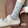 Meias Beges para Mulheres, Meias de Cano Médio para Outono e Inverno, Meias Florais Retrô Japonesas da Moda Estilo Ins, Adequadas para Sapatos Birkenstock, Meias Largas, Atacado de Zhuji