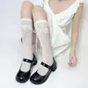 Calcetines de encaje estilo ballet hasta la pantorrilla con cordones, Calcetines JK japoneses con lazo en la pantorrilla, Calcetines huecos de encaje, Calcetines Lolita con volantes de encaje