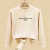 Camiseta de manga comprida para meninas, novo estilo outono/inverno, segunda pele infantil, gola alta meia-lua de veludo alemão, blusa macia escovada para meninas pequenas