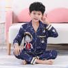Pijama Infantil Meninos Manga Longa Primavera e Outono Fino Médio e Grande Crianças Meninos Cardigã Gola Lapela Conjunto Roupa de Casa Verão Roupa Externa