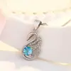 Moda coreana mujer Colgante de Cisne de Cristal Azul collar bañado en plata para mujer collar corto con colgante de Cisne para mujer al por mayor
