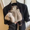 Bolso Cubo de Peluche Nuevo Rosa y Blanco 2026 para Mujer, Estilo Coreano, Lindo y Adorable con Colgante de Orejas de Conejo, Bolso Cruzado