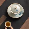 Juego de té de cerámica kung fu con diseño de bambú azul y blanco, taza de té gaiwan y bandeja de té para uso doméstico, juego completo, caja de regalo de té de lujo ligero