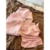 Pijama camisola rosa dulce estilo coreano con copas en el pecho para mujer, nuevo conjunto de ropa de casa de pantalones largos de cintura alta para el verano de 2026