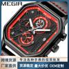 Megir2023 Nuevo reloj cuadrado al por mayor luminoso tendencia cronógrafo multifuncional reloj de cuarzo mano de hombre