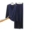 Conjunto de loungewear para mujer de modal con cuello redondo y manga larga, casual, talla grande, pijama ligero que se puede usar como ropa exterior, conjunto de dos piezas de corte holgado