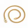 Collar de acero inoxidable de oro de 14 quilates europeo y americano, diseño encriptado de 6 mm, cadena cubana para hombre con acentos de cobre y circonita cúbica, cierre de resorte, joyería de acero de titanio al por mayor