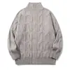 Suéter retro de punto trenzado estilo japonés Rumeng con cuello alto y cremallera, unisex, suéter de punto trenzado holgado para pareja de otoño