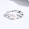 Anillo Hueco de Plata 925 para Mujer Lujo Accesible Moda Perla de Agua Dulce Anillo Abierto Nicho Gama Alta Joyería de Mano Día de San Valentín Chino