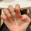 Uñas Almendradas Portátiles, Uñas Largas Estilo Europeo y Americano, Estilo Dulce y Fresco, Arte de Uñas con Pedrería Estrella Cruzada Blanco y Negro, Puntas de Uñas Postizas, Pegatinas para Uñas