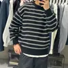 Suéter de Punto con Bloques de Color Rayado de Forro Polar Ártico para Hombre Otoño Invierno Estilo Coreano Estilo Perezoso Tacto de Alta Gama Capa Base
