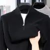 Suéter Masculino Espesso de Peso Pesado, Manga Longa, Novo Estilo Outono/Inverno, Gola Alta, Meio Zíper, Simples, Luxuoso, Suéter Masculino de Tricô Quente