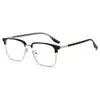 Óculos Estilosos Semi-Aro para Homens, Óculos Tendência Bloqueadores de Luz Azul Sem Grau para Mulheres, Personalizáveis com Lentes de Grau, Armações de Óculos com Detalhe Metálico