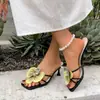 Moda 2025 Novo Estilo Sandálias Flor Salto Fino Salto Alto Chinelo Sandálias Romanas Sandálias Estilo Fada Sandálias Femininas Verão Uso Externo